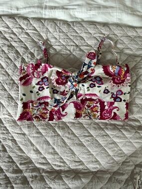 Caroline Constas Pink Floral Tie-Front Crop Top